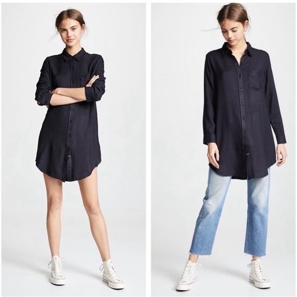 Rails Tops - Rails Bianca Shirt Dress Charcoal Shadow Oversized Black Flannel Size Small
